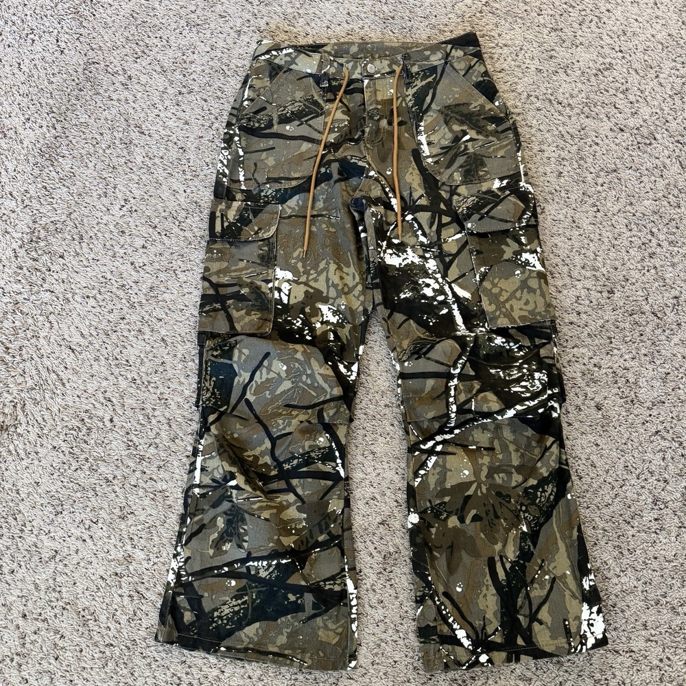 Manfinity Camo Cargo Pants Men's L 32x31 Green Tactical‎ Streetwear Wide Leg